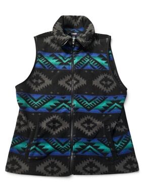 Vintage Chaps Sport Fleece Vest Southwestern Aztec Geometric Blue Black L
